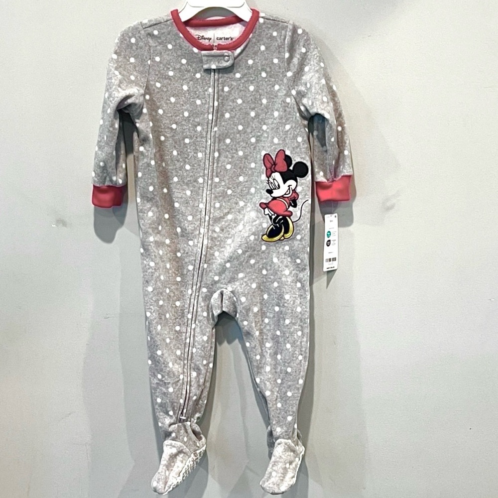 Carters Disney Minnie Mouse Grey Red Girl’s Fleece Onesie Pajamas Size 18M NWT - Picture 3 of 6